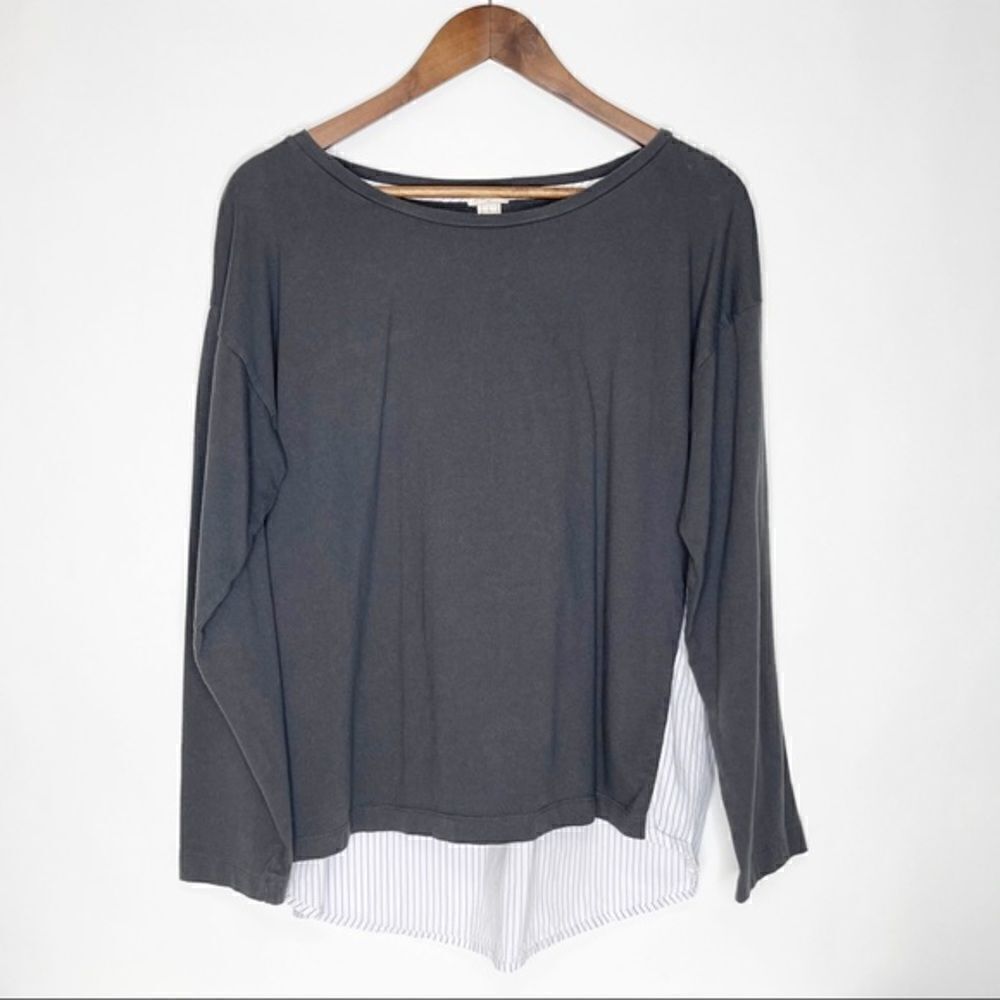 J. Crew Gray PinstriBack Long Sleeve Top